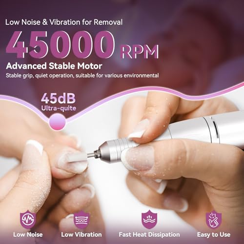 Vrenmol Electric Nail Drill Professional 45000RPM: Rechargeable Nail Drill Kit Portable Electric Nail File with Complete Bits for Acrylic Nails Gel Polishing Removing 2000mAh Nail Drill Machine Salons