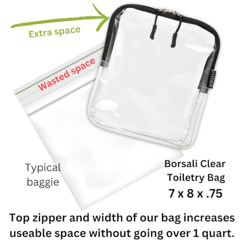 BORSALI Quart Size Bag TSA-Approved for Carry On Travel - One (1) Quart Clear Toiletires, Cosmetic and 3-1-1 Liquids Toiletry Bag - 4 Pack