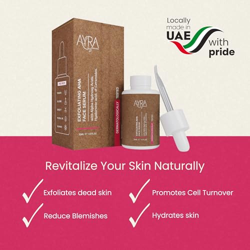 Exfoliating AHA Face Serum ? 1 Fl Oz | Skin Peeling Solution with Alpha Hydroxy Acids, Hyaluronic Acid & Ceramides | Organic, Eco-Friendly & Ideal for Acne-Prone Skin