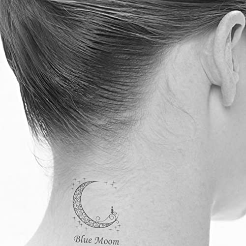 Black Star Moon Tattoo Sticker Waterproof Black Sexy Fake Art Body Face Ears Modern for Women Men Sticker 6 Sheets