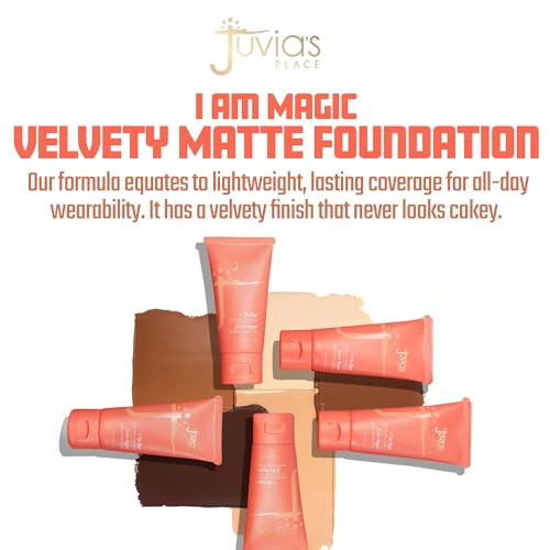 Juvia's Place I Am Magic Velvety Matte Liquid Foundation 130 - Mali - Deepest Dark w/Warm Undertone, Makeup Foundation Full Coverage, Lightweight, Long Wear, Velvety Matte Finish