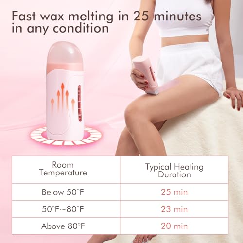 Roll On Wax Kit, Wax Roller Kit - Waxing Kit for Women & Men with 2 Honey Wax Refills & 50 Wax Strips, Home Hair Removal for Body and Legs, Easy Painless & Smooth