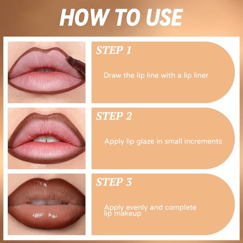 HOSAILY Lip Combo: Mocha Brown Lip Liner + Nude Gloss, Long-Wear Matte Lip Stain