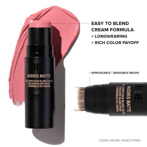 Nudestix Nudies Blush Stick ? 3-in-1 Cream Blush for Cheeks, Eyes & Lips with Built-In Brush | Soft Matte Finish for a Natural Flush