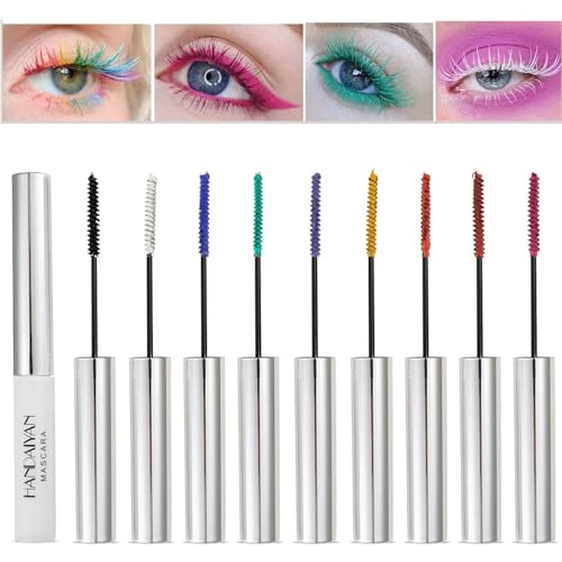 9 Colors Colored Mascara Set for Eyelashes, Red Pink Purple Blue White Black Halloween Rainbow Colorful Mascara Waterproof Charming Long Lasting Voluminous Eye Makeup Valentine's Day Gifts for Women