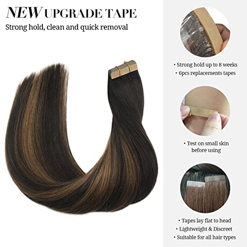 DOORES 50g 20pcs Tape in Human Hair Extensions Balayage Dark Brown to Chestnut Brown Real Natural Tape in Straight Skin Weft Remy Hair Extensions 22 Inch