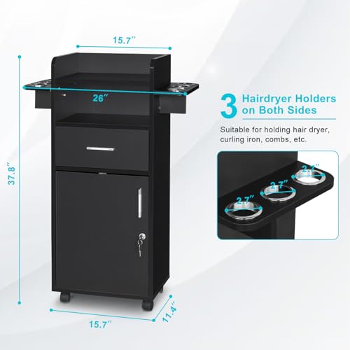Winado Mobile Salon Trolley Cart with Lockable Cabinet & 6 Tool Holders