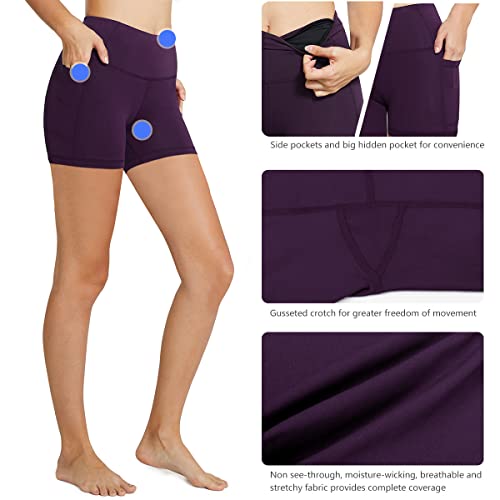 BALEAF Biker Shorts Women Yoga Gym Workout Spandex Running Volleyball Tummy Control Compression Shorts with Pockets 5" Purple XS