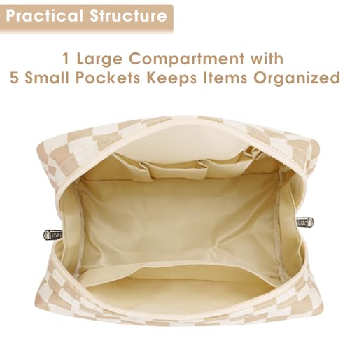 Narwey Checkered Makeup Bag Large Travel Cosmetic Organizer