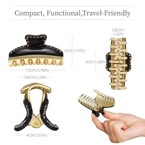 Lovime Large Black Hair Claw Clip - Secure Hold for Women, 3 Inch