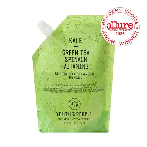 Youth To The People Superfood Facial Cleanser - Kale + Green Tea Daily Face Wash, Gentle Makeup Remover, with Soothing Antioxidants for Glowing Skin, pH Balance, Clean Pores, Sulfate-free, Refillable