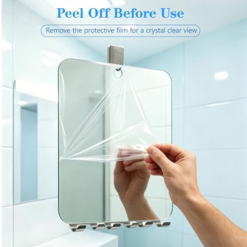 Fogless Shower Mirror with Razor Holders - 10 Inch Bathroom Wall Mount for Shaving & Makeup