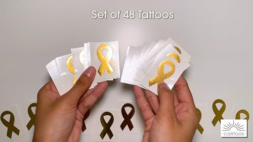 Gold Ribbon Temporary Tattoos - 48 Pack Metallic