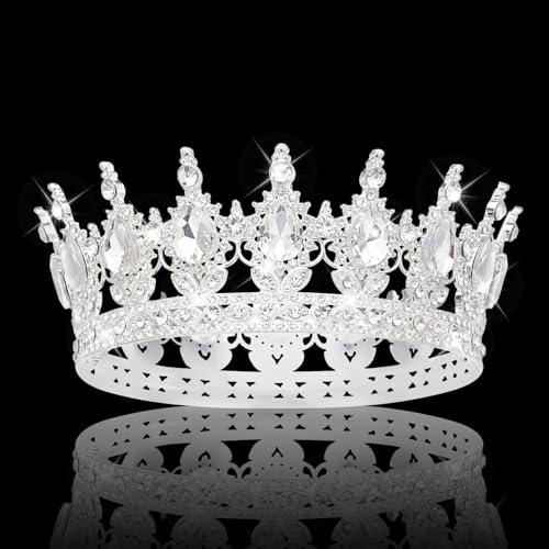Queen Crown Rhinestone Tiara for Weddings & Parties - Silver & White