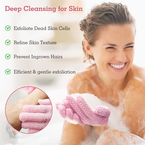 Exfoliating Shower Gloves for Women | Dual-Textured Nylon, 3 Pairs