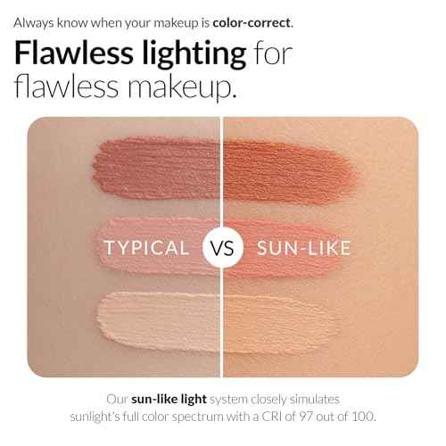 Travel Makeup Mirror with Lights, Portable Lighted Vanity Mirror with 100 LED, Rechargeable, Foldable for Tabletop, 11.9 inches, White