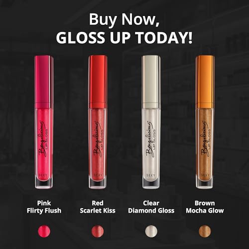 Scarlet Kiss Sheer Transparent Sparkle Lip Gloss for Women - Hydrating, Vitamin E Infused - Smooth Application, Clean Formula - Red Sheer Lipgloss, 1 Pack