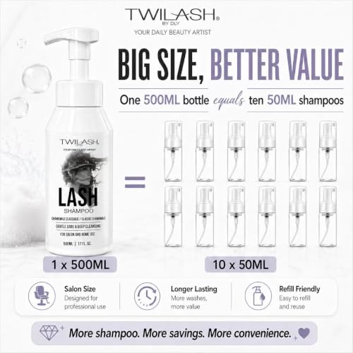 TWILASH Gentle Foaming Lash Shampoo 500ml - Daily Cleanser for Extensions & Natural Lashes