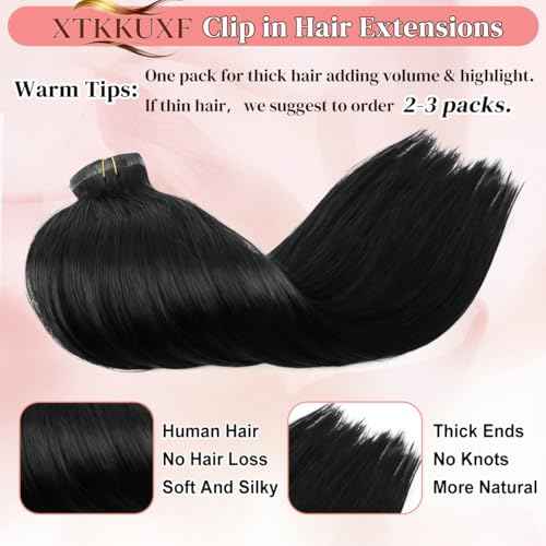 Seamless Clip in Hair Extensions Real Human Hair For Women 125g 20 Inch Jet Black Invisible PU Skin Weft Remy Human Hair Extensions clip ins 7Pcs 18 Clips
