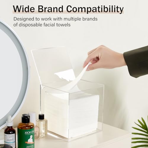 MoyRetty Acrylic Disposable Face Towel Holder, Clean Skin Club Face Towels Holder Container, Clear Box Compatible with Facial Towel XL, Clear Bathroom Organization