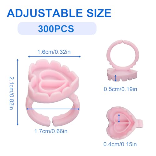200 Pcs Pink Glue Rings for Eyelash Extensions, Heart & Round Shape Disposable Lash Glue Holder with V-Notches, Salon & Home Use