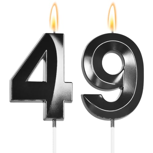 49 Black Birthday Candle Number for 49th Party Decorations