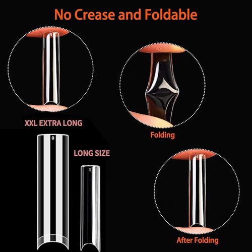 UNA GELLA XXL Long Square Nail Tips - 120 Pcs Clear Half Cover Fake Nails