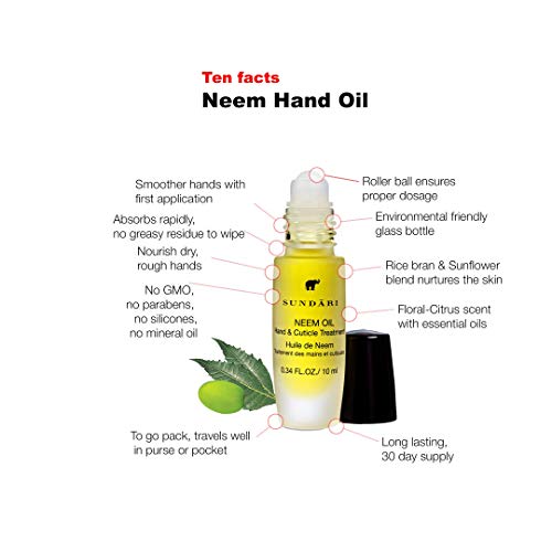 SUNDARI Neem Hand & Cuticle Treatment Oil - Hydrating Roller 0.34 Fl Oz