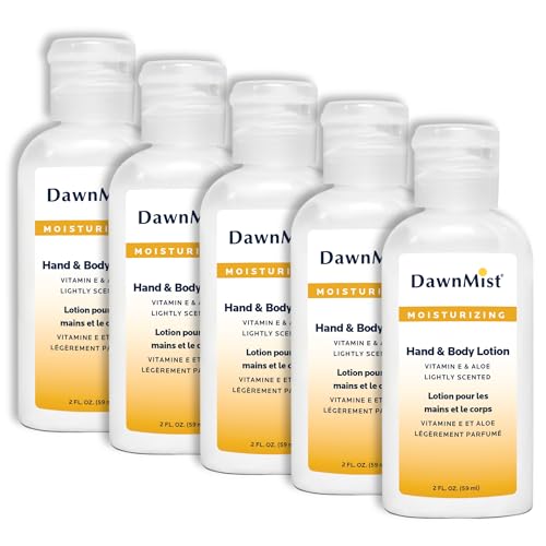 DawnMist Dukal Hand and Body Lotion with Dispensing Cap, 2 oz. ? Pack of 5 Travel-Sized Moisturizing Bottles for Soft, Hydrated Skin