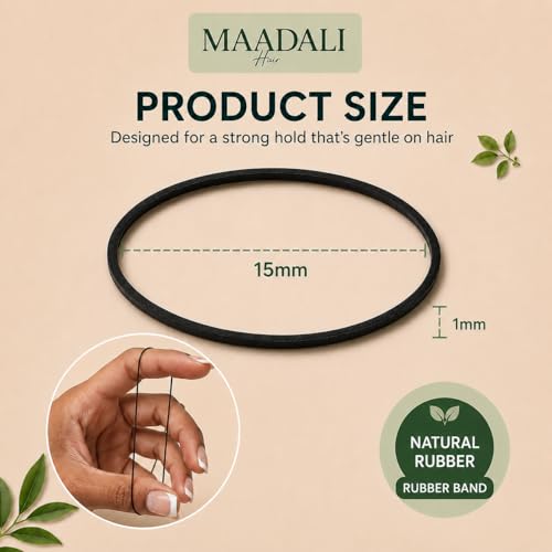 Black Hair Ties - Small Strong Rubber Bands for Thick Curly Afro Hair - 300 Pack - No Breakage, Gentle on Hair - MAADALI