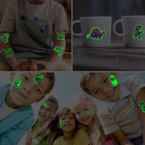 Glow in The Dark Dinosaur Temporary Tattoos for Kids - 74 Individually Sheets Luminous Dinosaur Tattoos for Boys Birthday Party Favors Goodie Bag Fillers