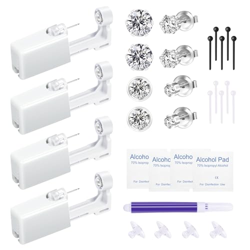 4pcs Ear Piercing Kit with CZ Studs - Sterile Disposable Guns