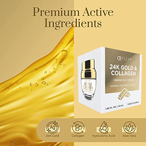 Clear Beauty 24K Gold and Collagen Daily Face Moisturizer - Reduces Age Spots, Fine Lines & Wrinkles, Lifting & Firming Day Cream - Cruelty Free Korean Skin Care For All Skin Types