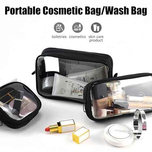 Clear TSA Approved Toiletry Bag Set - 3 Pack (Large, Small and Mini) Clear Cosmetic Bag with Zipper, Quart Size Travel Essentials Organizer Perfect for Carry-On Luggage (TPU-3LSM-Black)