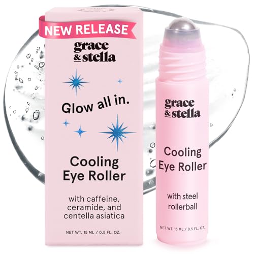 grace & stella Under Eye Brightener with Cooling Metal Rollerball - Centella Asiatica & Caffeine Eye Serum for Puffy Eyes - Travel Essentials - Under Eye Cream - Vegan Skincare (15ml / 0.51floz)