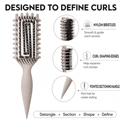 MMBVSZ Curly Hair Brush for Detangling & Defining Curls - Beige