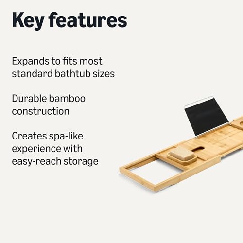 Bamboo Bathtub Caddy Tray, Expandable 29.5-43 Inches