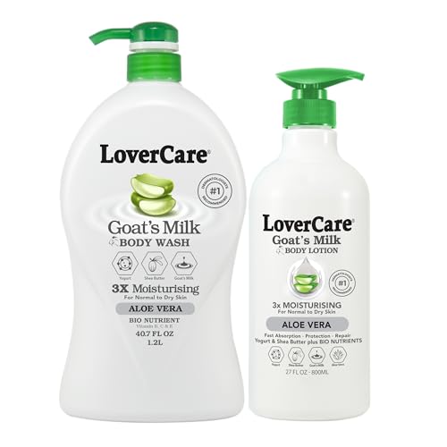 Goat Milk Body Lotion for Dry Skin Aloe Vera 27.05oz (800ml) - Combo Body Lotion & Body Wash¡¦