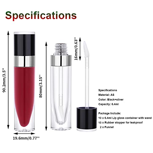 10Pcs 6.4ml Empty Lip Gloss Tubes with Wand & Stopper