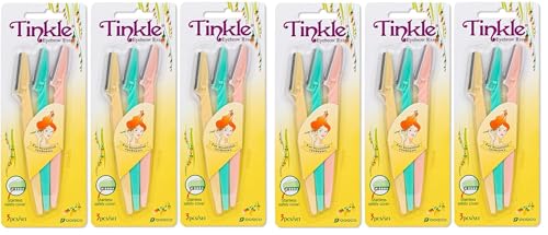 DORCO Tinkle Dermaplaning Razor 9 Pack for Face & Eyebrows - Safe Peach Fuzz Removers, 2 Sets of 3 Razors