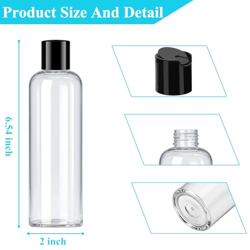 8oz Travel Size Bottles Leak Proof Squeeze Refillable Clear Toiletries and Shampoo Liquid Containers with Black Disc Cap 48 Pack