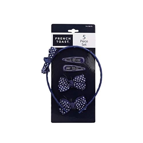 French Toast Girl's School Uniform Headbands and Bow Clips, 3-pack, Navy
