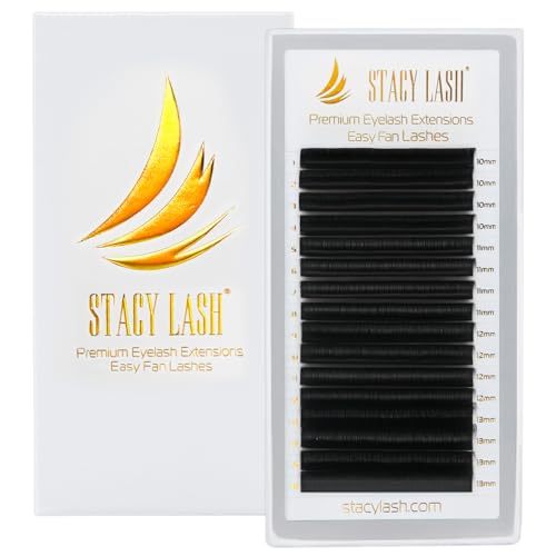 Easy Fan Lash Extensions by STACY LASH | CC Curl Eye Lashes | Easy Fanning Lashes 3D 4D 5D 6D 7D 10D | Volume Set | 16-Rows Lash Tray | Eyelash Extension Supplies for Lash Tech |CC-0.05-MIX 7-15