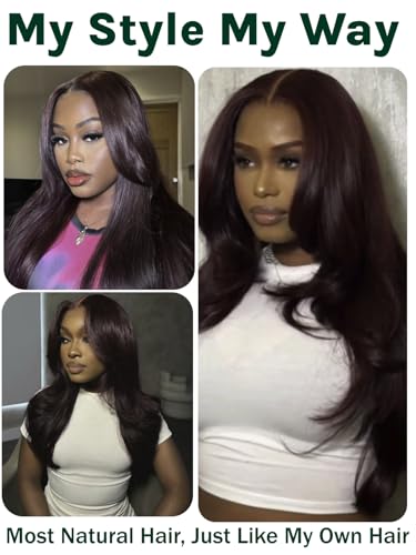Black Cherry Layered Straight Human Hair Glueless Wig 18in