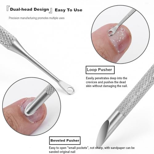 Dual-Ended Stainless Steel Cuticle Pusher with 100/180 Grit Sandpaper