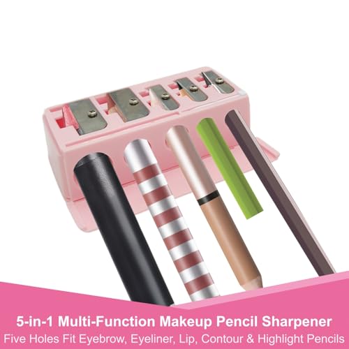 5-Hole Makeup Pencil Sharpener for Eyeliner, Lip & Eyebrow Pencils (Pink)