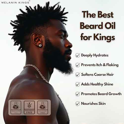Melanin Kings Beard Oil for Black Men - Specialized formula for Black Men - With ancient African Ingredients - 100% Natural Ingredients - 2fl. Oz. - Kenyan Sandalwood Scent