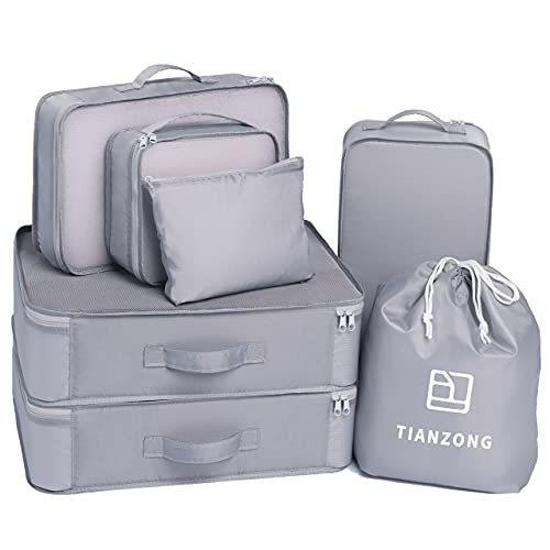 Tianzong 7-Piece Packing Cubes Set with Shoe Bag - Grey
