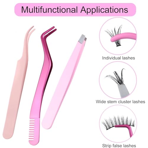 Lash Cluster Applicator Tool Set - 3pc Eyelash Extension Tweezers