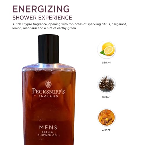 Pecksniff's Men's Luxurious Moisturizing Bath & Shower Gel | Professional Scent, Chypre Scented with Sparkling Citrus, Bergamot, Lemon & Mandarin | Mens Shower Gel | 500ml